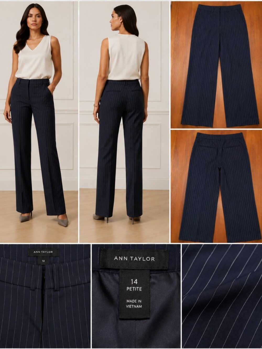 Ann Taylor Navy Pinstriped Straight-Leg Trousers